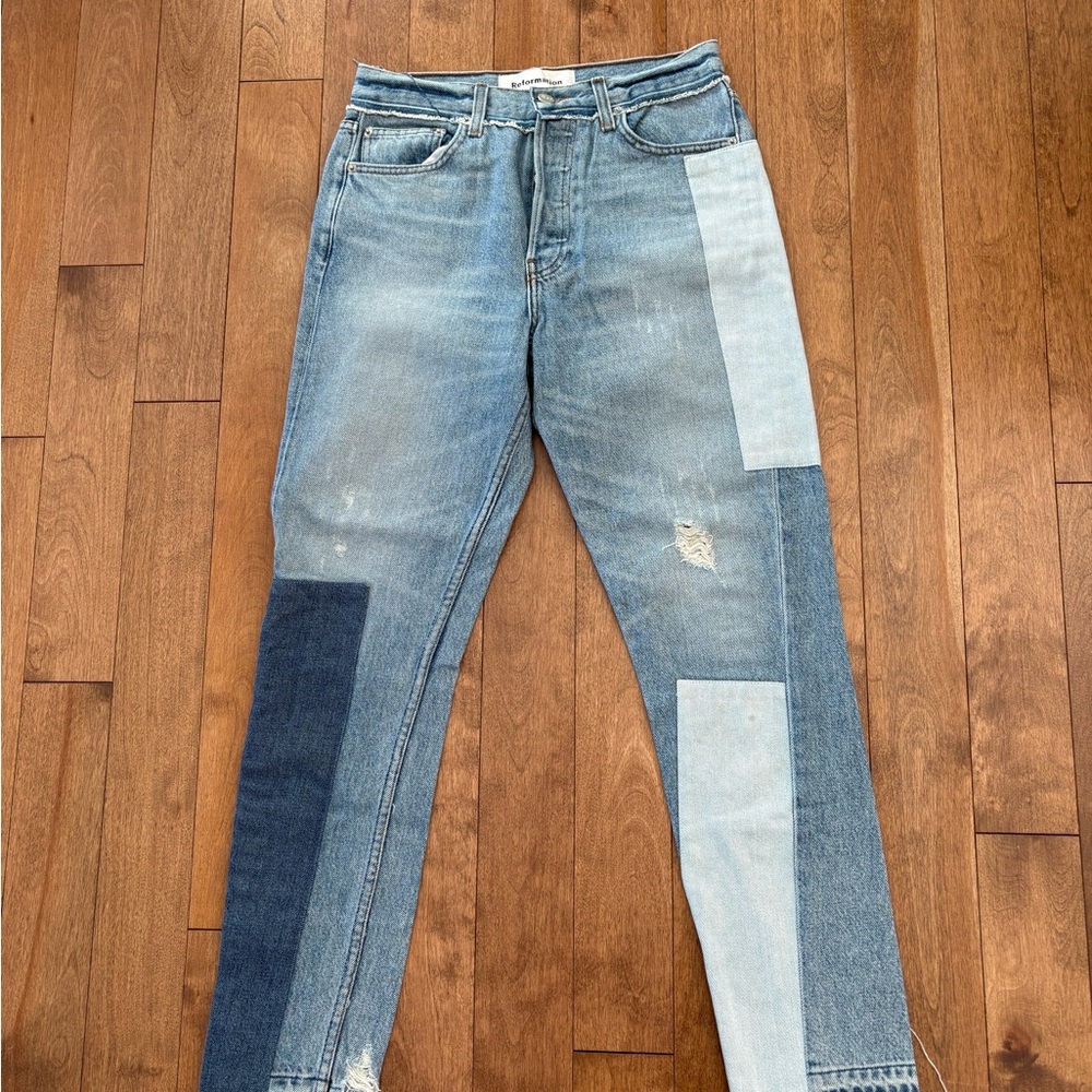 Reformation Women's Multi-Blue Patchwork Skinny Jeans 26